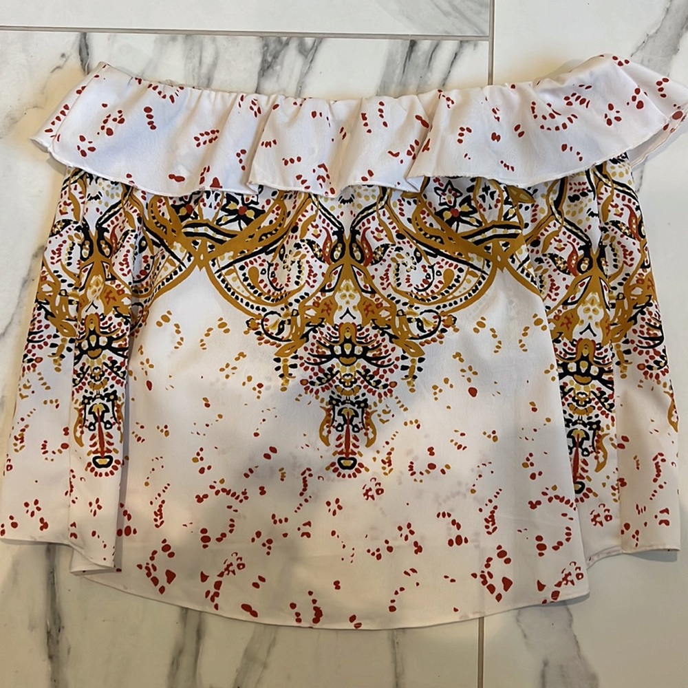 Free People Strapless Patterned Ruffle Neckline T… - image 1